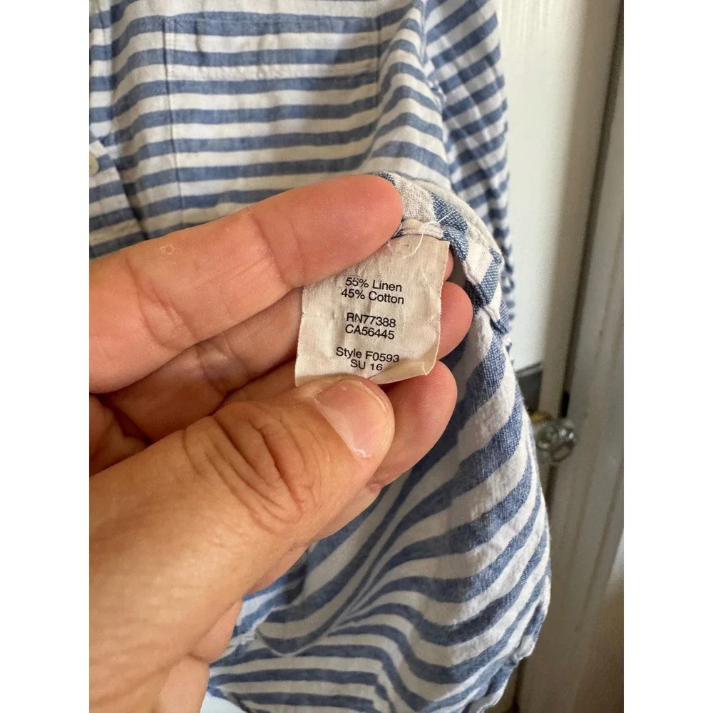 J.Crew blue & white striped linen cotton bottom front top size small